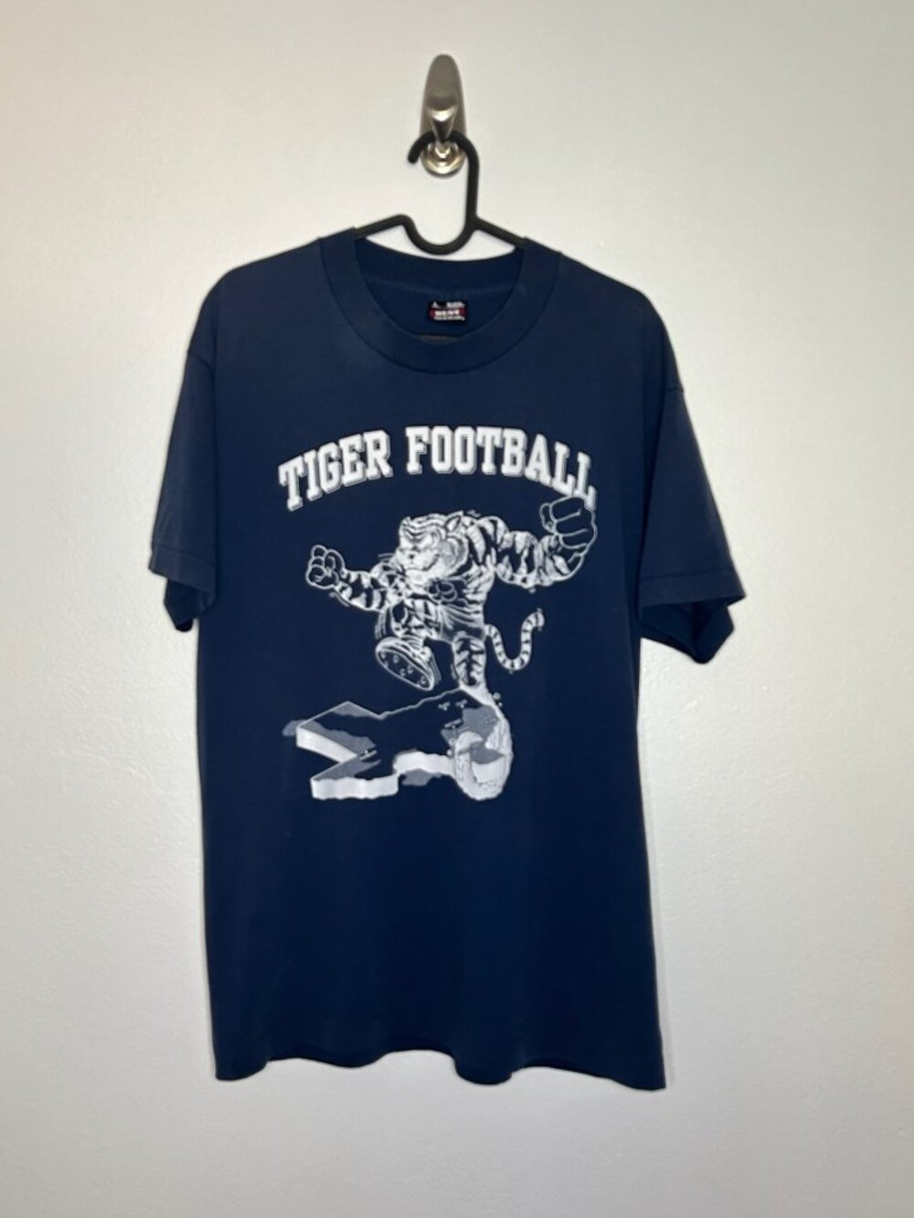 Vintage Texas High School Tiger Football T-Shirt - Navy Blue Size L